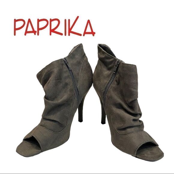 Paprika Women's Grey Suede Peep Toe Zipper Heel Ankle Boots Booties 10 - Picture 4 of 6
